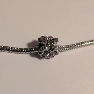 Silver and Purple Flower Rhinestones Birthstone Charm for Pandora Style Bracelet